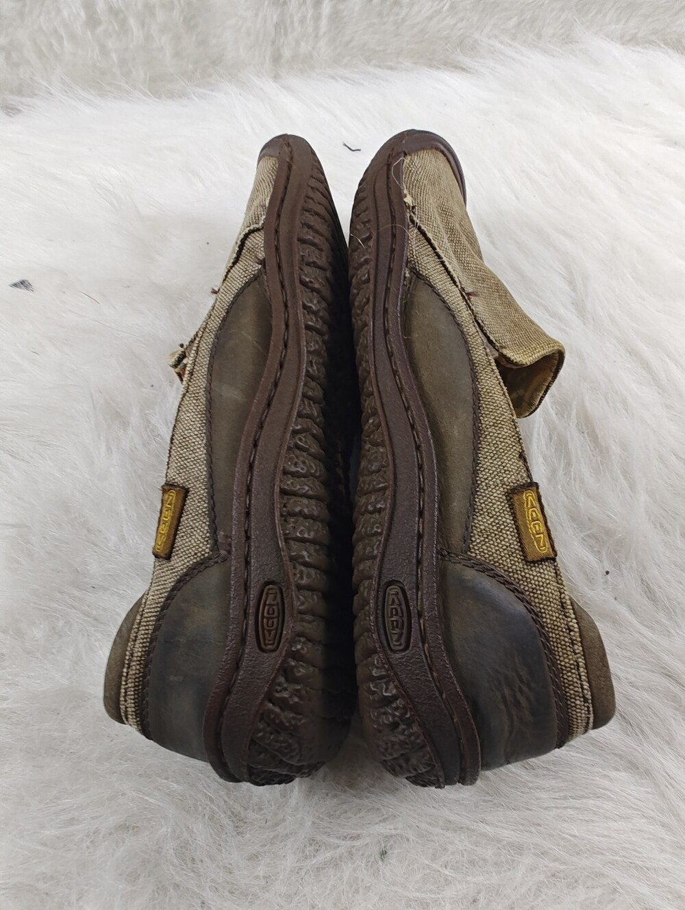KEEN Cush Slip On Shoes Women's Size 8.5 Brown Yellow Leather Fabric Comfort - Picture 14 of 15